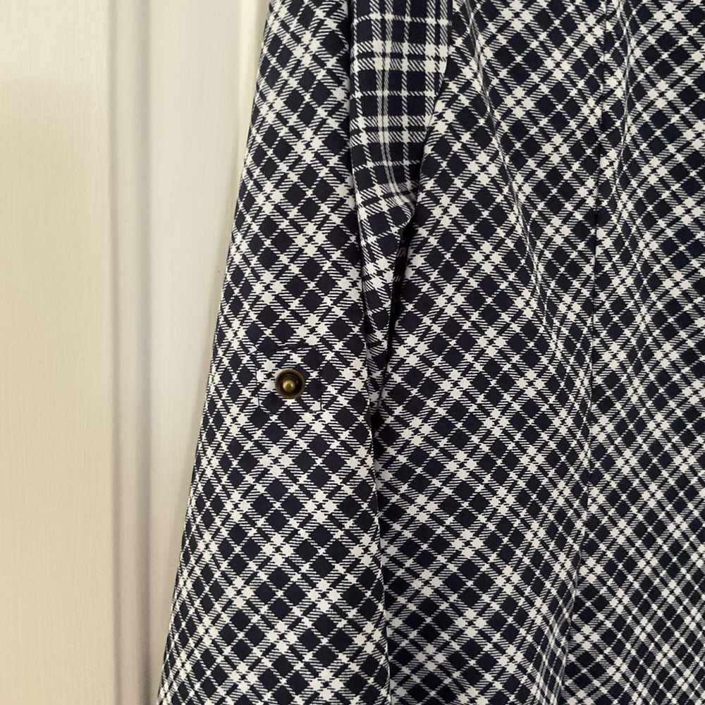 Michael‎ Michael Kors Plaid Zip Front Top Size Large Navy White - Picture 3 of 5